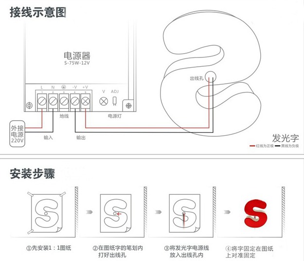 广告发光字线路接法图片